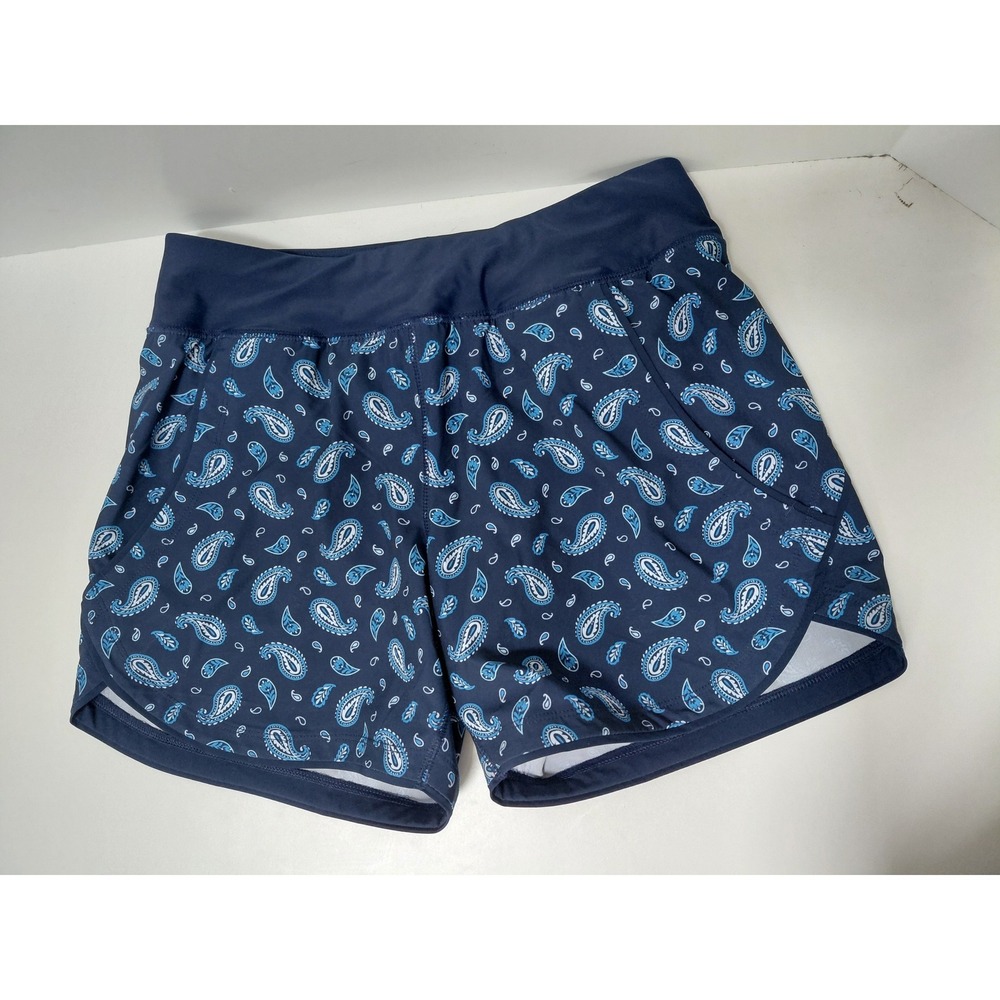 Lands' End Blue Paisley Board Shorts Swim Trunks Petite 2P Pocket Liner